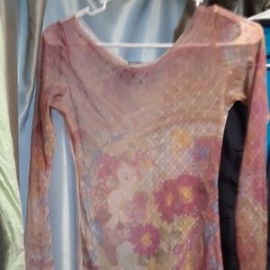Rue 21 Long Sleeve Mesh Top w/ Japanese Art